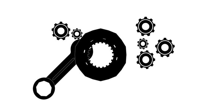 Mechanical Gear Wheel with Wrench Motion Graphic, Animated vector of gear and wrench icons. perfect for mechanical, industrial, engineering, repair, and technology themes.