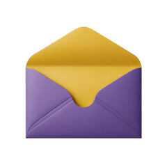 Open purple envelope with golden interior, a modern icon for communication needs now