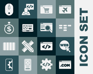 Set UI or UX design, Web and graphic, Site map, Online shopping on screen, Time is money, Computer mouse and icon. Vector