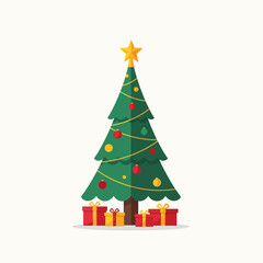Festive Decorated Christmas Tree with Presents Illustration
