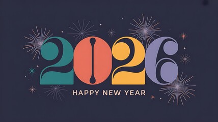 Happy new year 2026 celebration with colorful numbers and fireworks