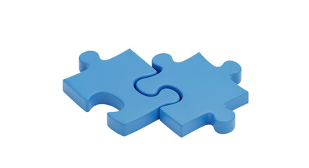 Two Blue Jigsaw Puzzle Pieces Connected on Transparent Background Representing Teamwork Connection and Strategic Problem Solving