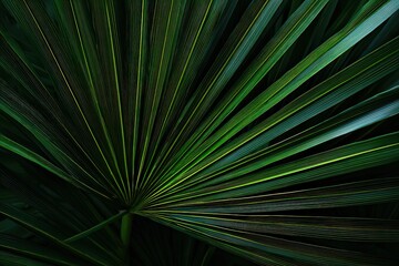 Dark Green Tropical Plant Close Up, Radial Leaf Pattern Texture