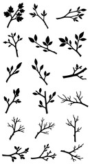 Naklejka premium Botanical Silhouettes: Ink Line Art Collection