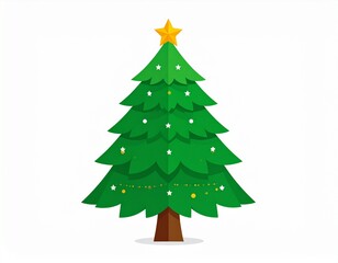 Fototapeta premium Christmas tree illustration with star and decorations on white background