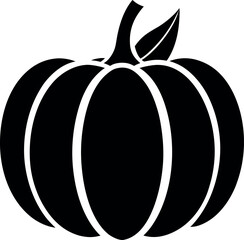 Black Pumpkin Silhouette with Leaf for Halloween and Fall Design