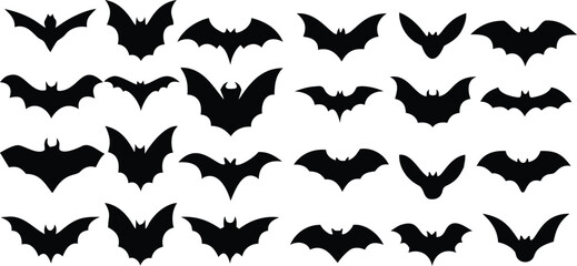 24 pc silhouette hallowen bat vector icon bundle set