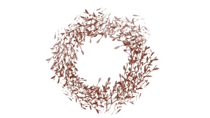 Brown Leaf Wreath Isolated on White Background, Autumn Foliage Circle Decoration, Fall Themed Floral Frame, Simple Elegant Design, Minimalist Botanical Illustration