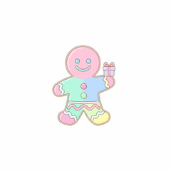 Pastel Gingerbread Man Holding a Gift, Cute and Festive Design.