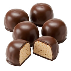 Obraz premium Chocolate Marshmallow Candies isolated on white or transparent background. PNG