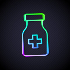 Glowing neon line Sedative pills icon isolated on black background. Vector