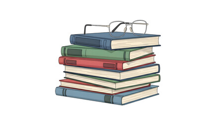 Stacked books with glasses evokes knowledge, education, literature, and learning concepts for study