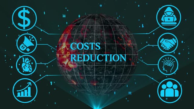 Global Costs Reduction Strategy Digital Infographic with Icons for Finance Technology Business Growth and Teamwork