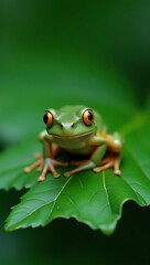 Naklejka premium Red-eyed tree frog on green leaf