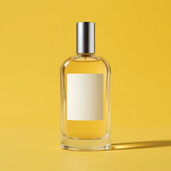 Vibrant Perfume Mockup with Silver Cap on Yellow Background | Luxury Fragrance & Cosmetic Packaging Design