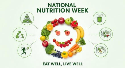 National nutrition week celebration with healthy food arranged as a smiley face