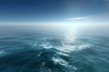 Fototapeta premium aerial view of tranquil ocean surface enveloped in fog captures mesmerizing beauty of nature