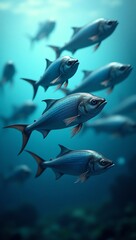 Obraz premium Schooling fish swimming in blue ocean water