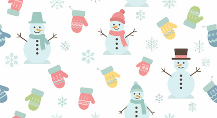 Cute Snowman and Winter Glove Pattern Design.