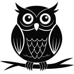 Black and white cartoon owl perched on a branch bird
