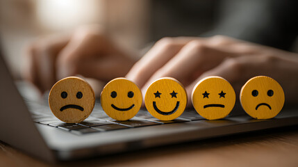 Smiley Face Emojis on a Laptop Keyboard Representing Feedback