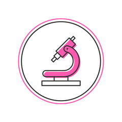 Filled outline Microscope icon isolated on white background. Chemistry, pharmaceutical instrument, microbiology magnifying tool. Vector
