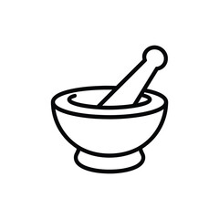 Mortar and pestle vector illustration simple line art for medical and culinary applications eps white background
