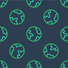 Line Worldwide icon isolated seamless pattern on blue background. Pin on globe. Vector