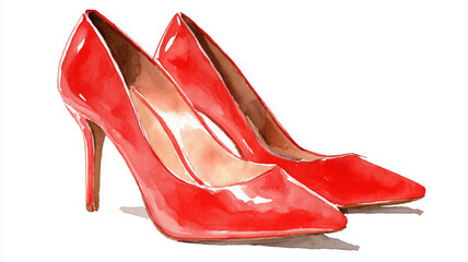 Vector illustration, watercolor paint of high heels shoes on a white background