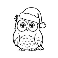 Cartoon Owl Wearing a Santa Hat Outline