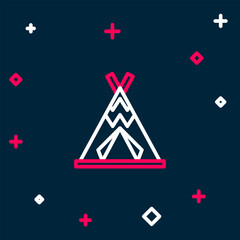 Line Traditional indian teepee or wigwam icon isolated on blue background. Indian tent. Colorful outline concept. Vector © Kostiantyn