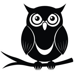 Black owl perched on a branch graphic bird animal