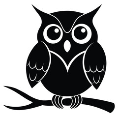 Black owl perched on a branch illustration bird animal