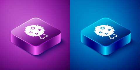 Isometric Fish hedgehog icon isolated on blue and purple background. Square button. Vector