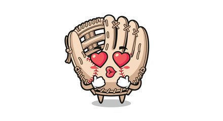 Cute baseball glove character with hearts and kissing expression vector illustration