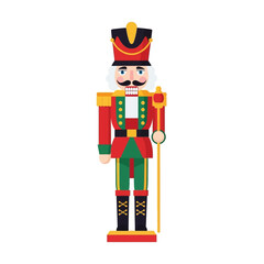Traditional Wooden Nutcracker Soldier with Staff and Festive Uniform