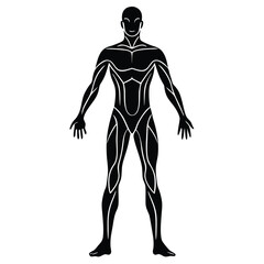 Black Silhouette Human Body With White Lines outline