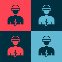 Pop art Electrician technician engineer icon isolated on color background. Vector
