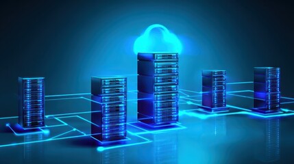 Modern Data Center Illustration with Cloud Computing Concept