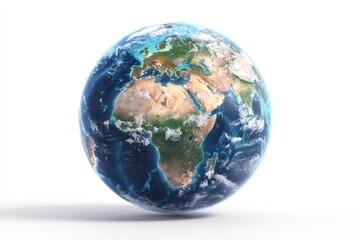 Fototapeta premium Earth globe, continents, white background, environmental concept, global awareness