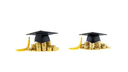 Graduation cap with coins on transparent background png