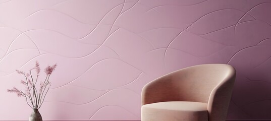 Interior design with pink textured wall, chair and vase for modern home decor inspiration ideas  | empty template