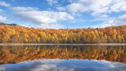 Obraz premium Autumn forest reflected in water. Colorful autumn morning in the mountains. Colourful autumn morning in mountain lake. Colorful autumn landscape.