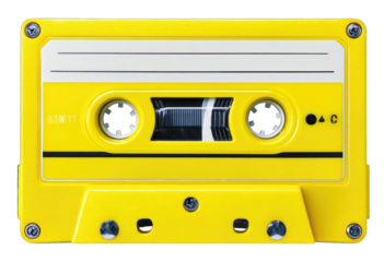Yellow cassette tape, front view