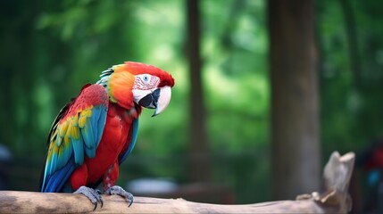 Obraz premium Vibrant macaw perched on a branch in a lush green forest