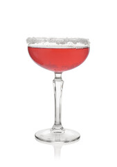 Martini cocktail with sugar in glass on white background