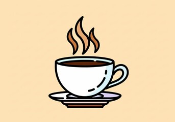 Obraz premium Warm Steaming Coffee Cup Illustration on a Saucer - A Cozy Beverage Graphic