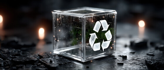 Glass cube recycle symbol eco concept sustainability