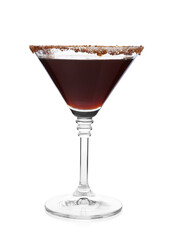 Martini cocktail with sugar in glass on white background