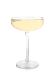 Martini cocktail with orange slice in glass on white background